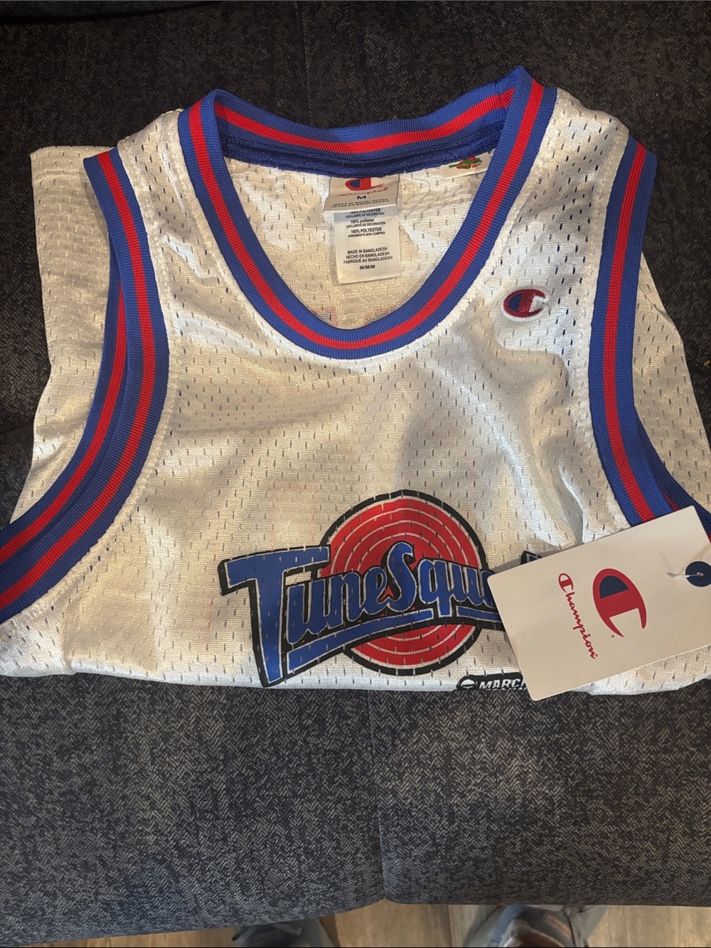 Champion White Kids' Tune Squad Mesh Jersey with Red & Blue Trim
